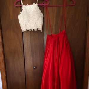 Two Piece Red and White Prom Dress